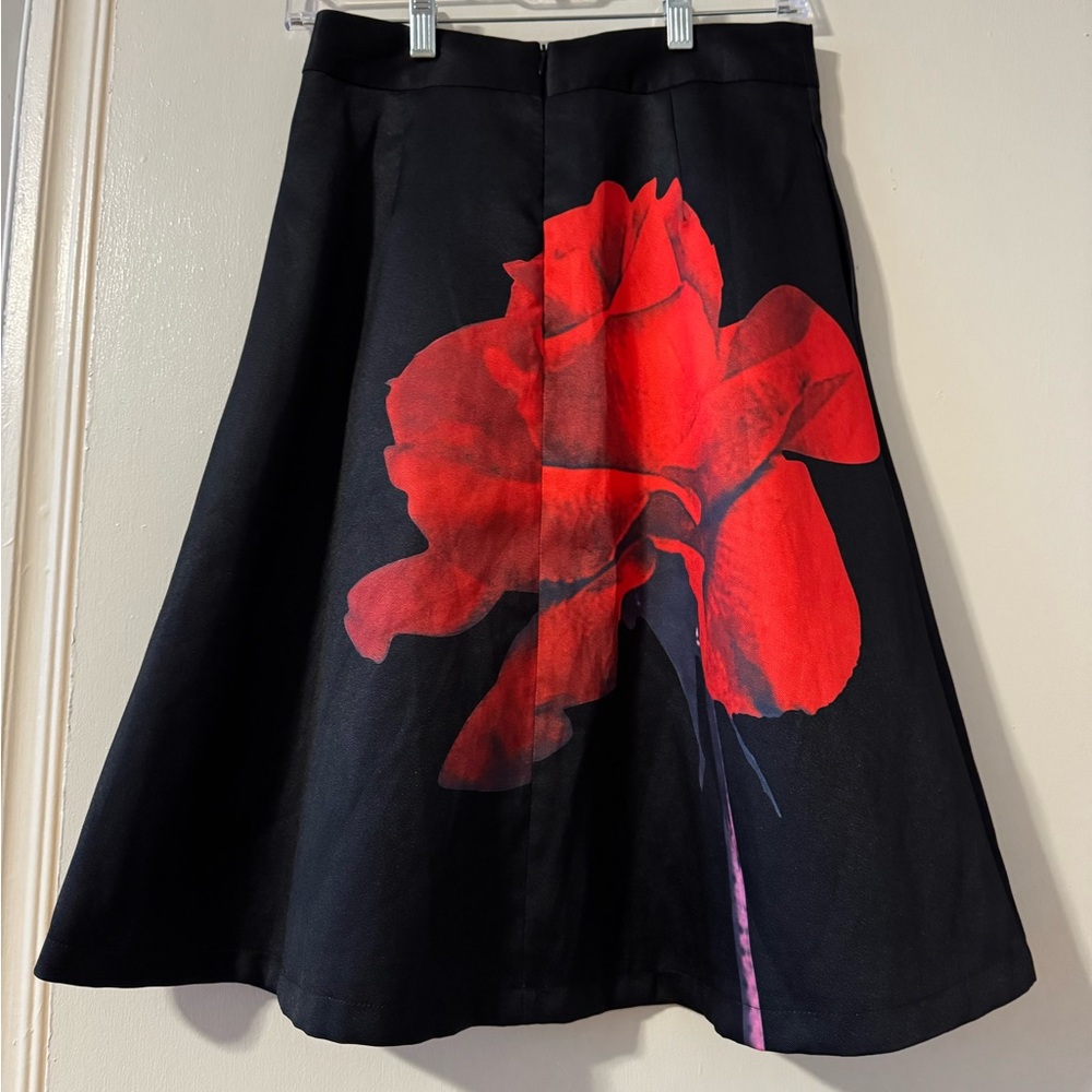 Elegant Black Skirt with Red Floral Design